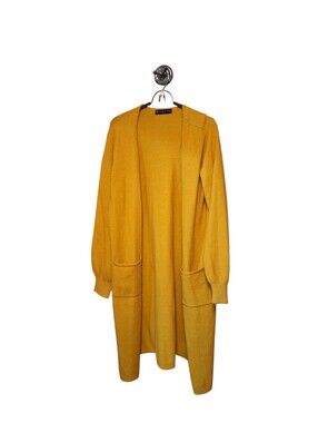 FTF  Mustard Open-Front Long Cardigan Sweater Ladies Plus size 0 Lantern Sleeve